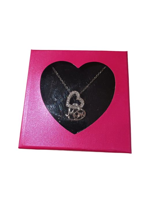 Mom Double Heart Necklace Pink Box