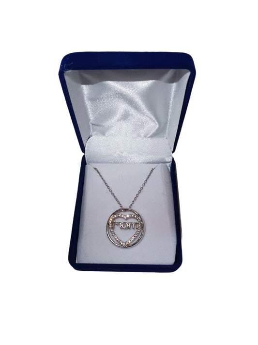 Mom Circle Heart Necklace in Blue Box